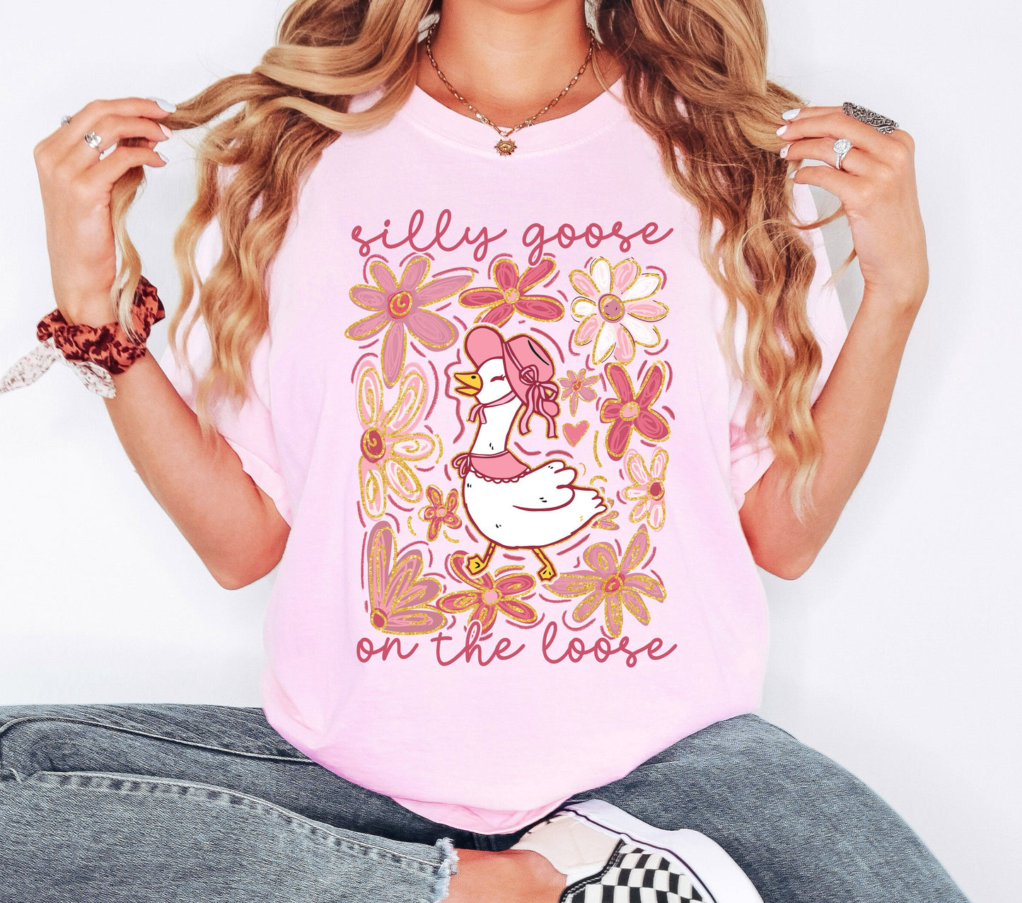 Silly Goose on the Loose, Summer, Funny, Spring, Floral, Boho Tshirt Comfort Colors T-Shirt