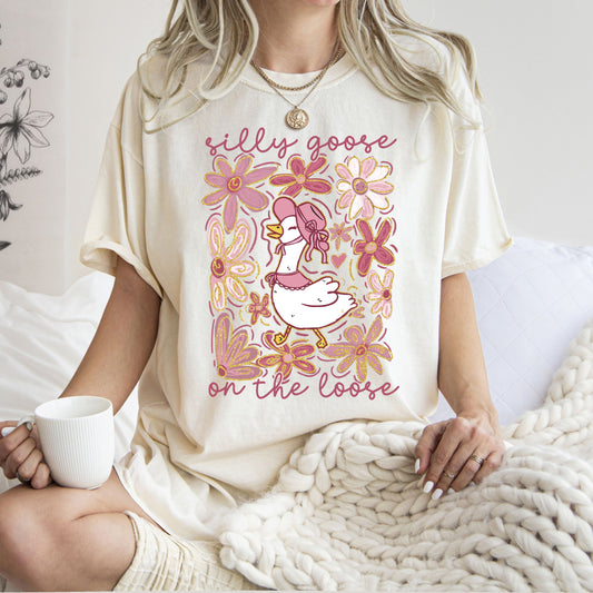 Silly Goose on the Loose, Summer, Funny, Spring, Floral, Boho Tshirt Comfort Colors T-Shirt
