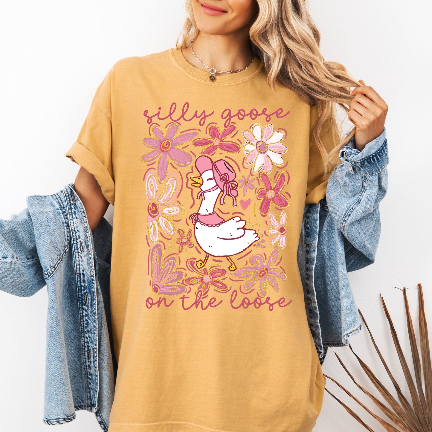 Silly Goose on the Loose, Summer, Funny, Spring, Floral, Boho Tshirt Comfort Colors T-Shirt