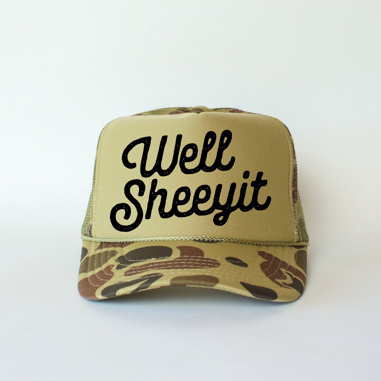 Well Sheeyit Camo Snapback Trucker Hat