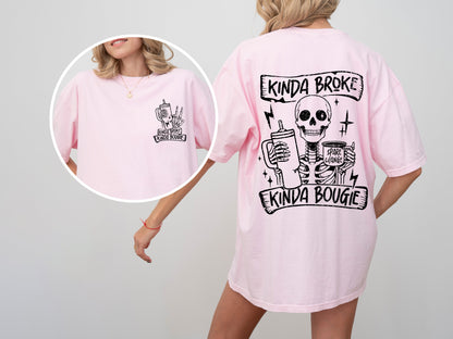Kinda Broke, Kinda Bougie, Skeleton, Drinking, Water Container, Sassy, Funny, Tshirt Comfort Colors T-Shirt