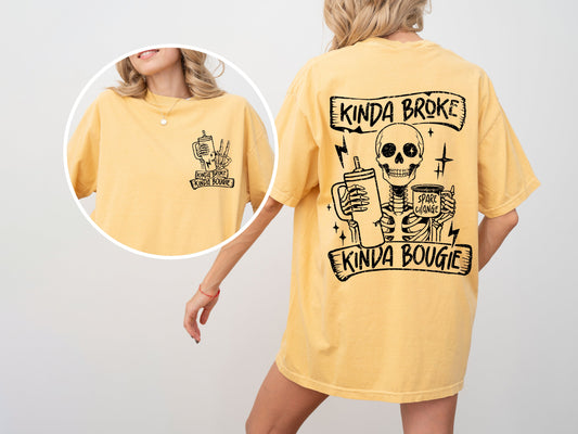 Kinda Broke, Kinda Bougie, Skeleton, Drinking, Water Container, Sassy, Funny, Tshirt Comfort Colors T-Shirt