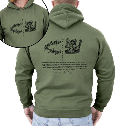 King of Glory, Front and Back, Crown, Religious, Psalm, Christian, Faith, Gospel Hoodie, Hooded Sweatshirt
