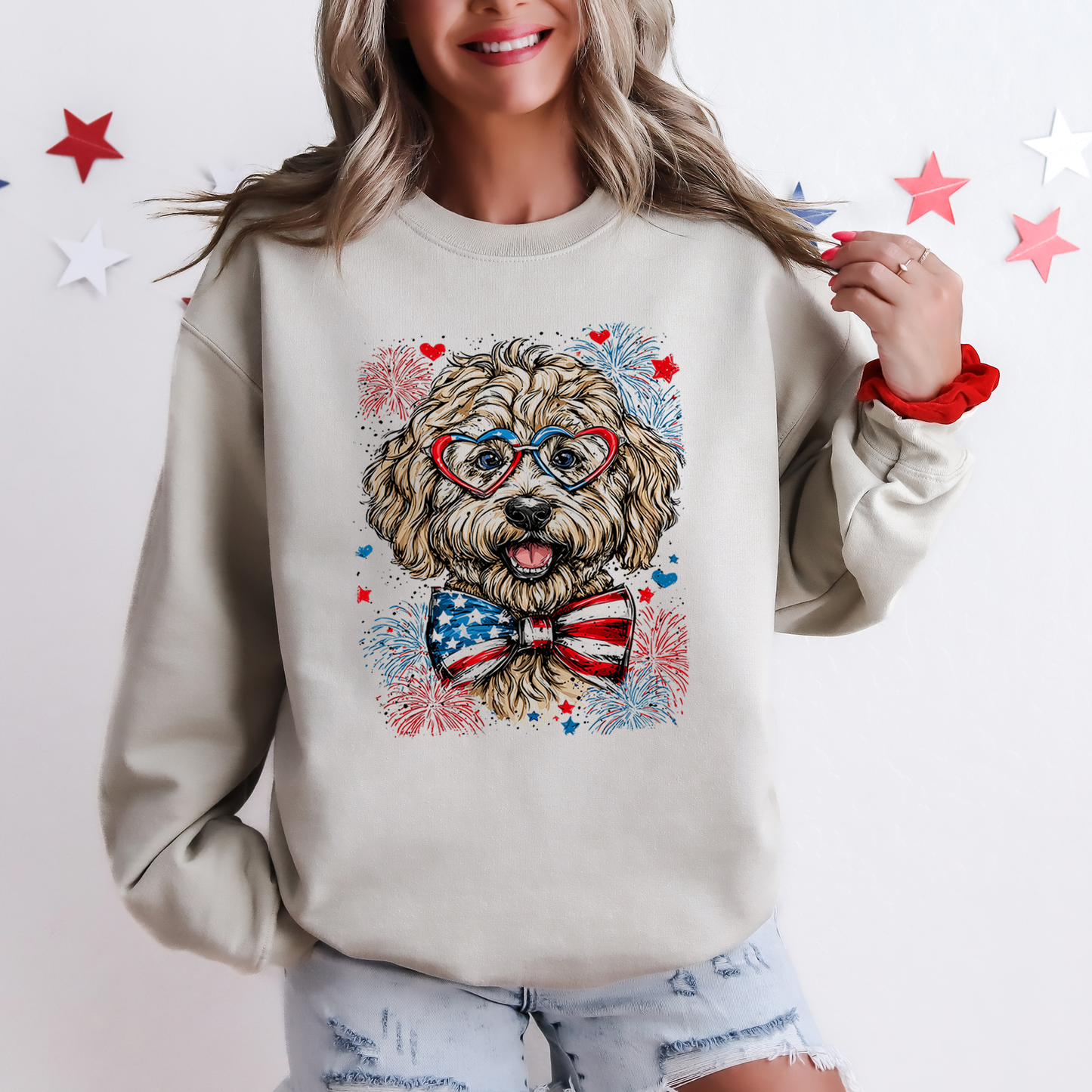 Labradoodle Patriotic Dog, USA, America, Pet Lover, 4th of July Sweatshirt
