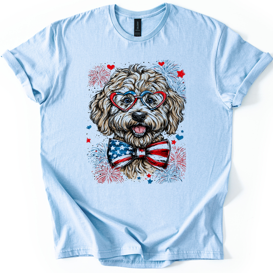 Labradoodle Patriotic Dog, USA, America, Pet Lover, 4th of July, Soft Style T-Shirt