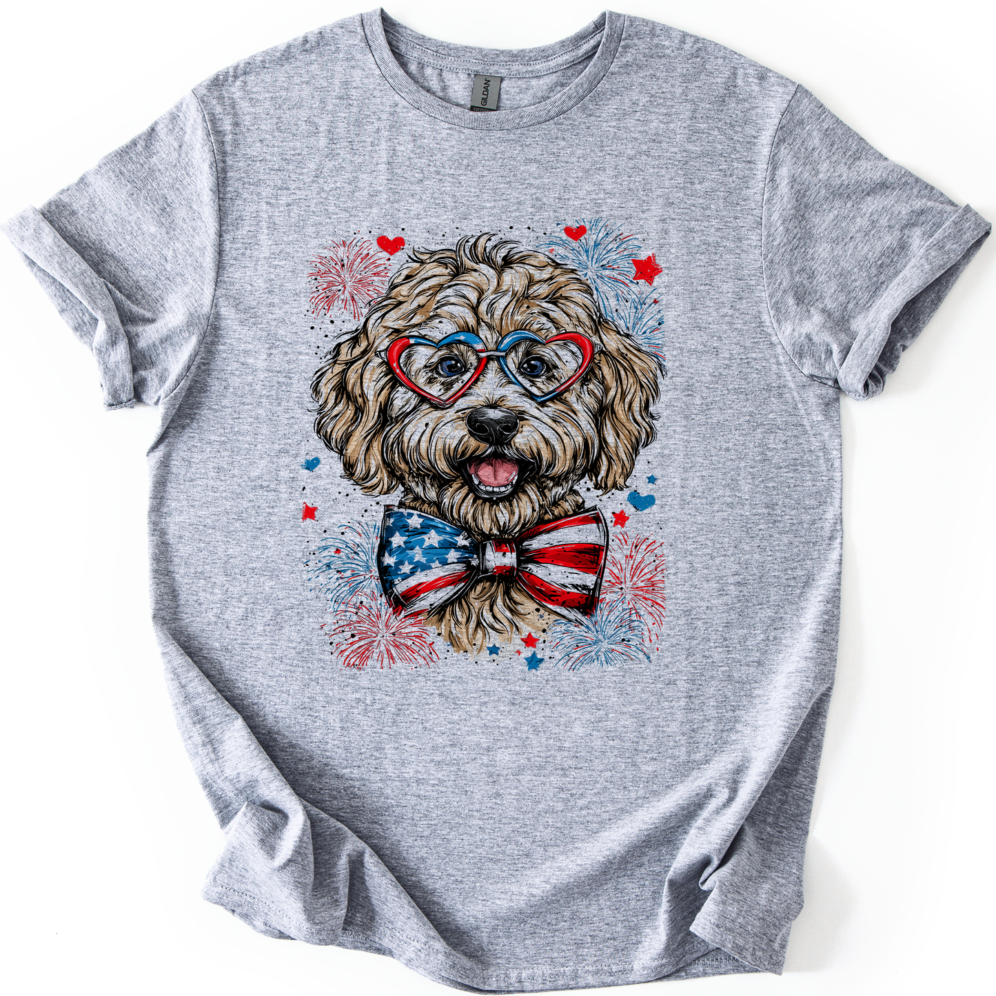 Labradoodle Patriotic Dog, USA, America, Pet Lover, 4th of July, Soft Style T-Shirt