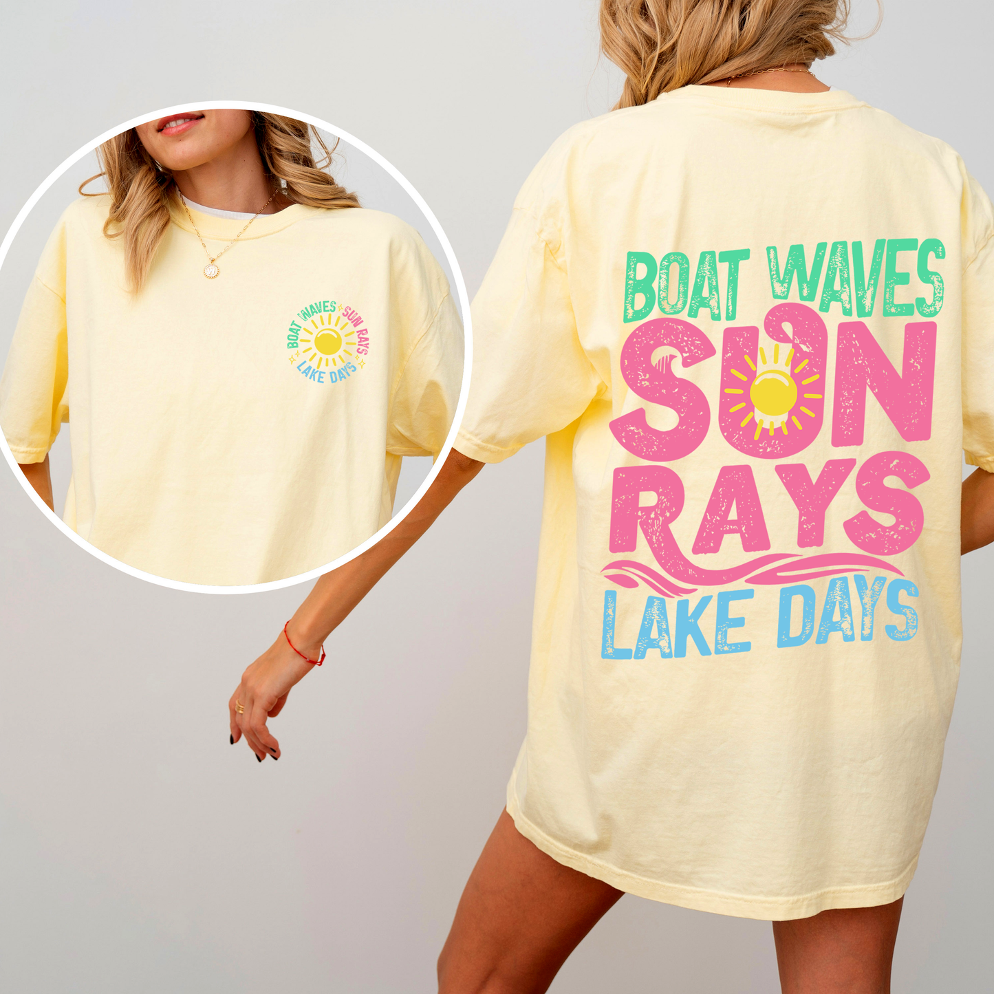 Lake Bum, Sun Rays, Lake Days, Front and Back, Boat, Summer , Comfort Colors T-Shirt