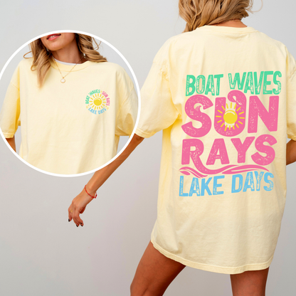 Lake Bum, Sun Rays, Lake Days, Front and Back, Boat, Summer , Comfort Colors T-Shirt