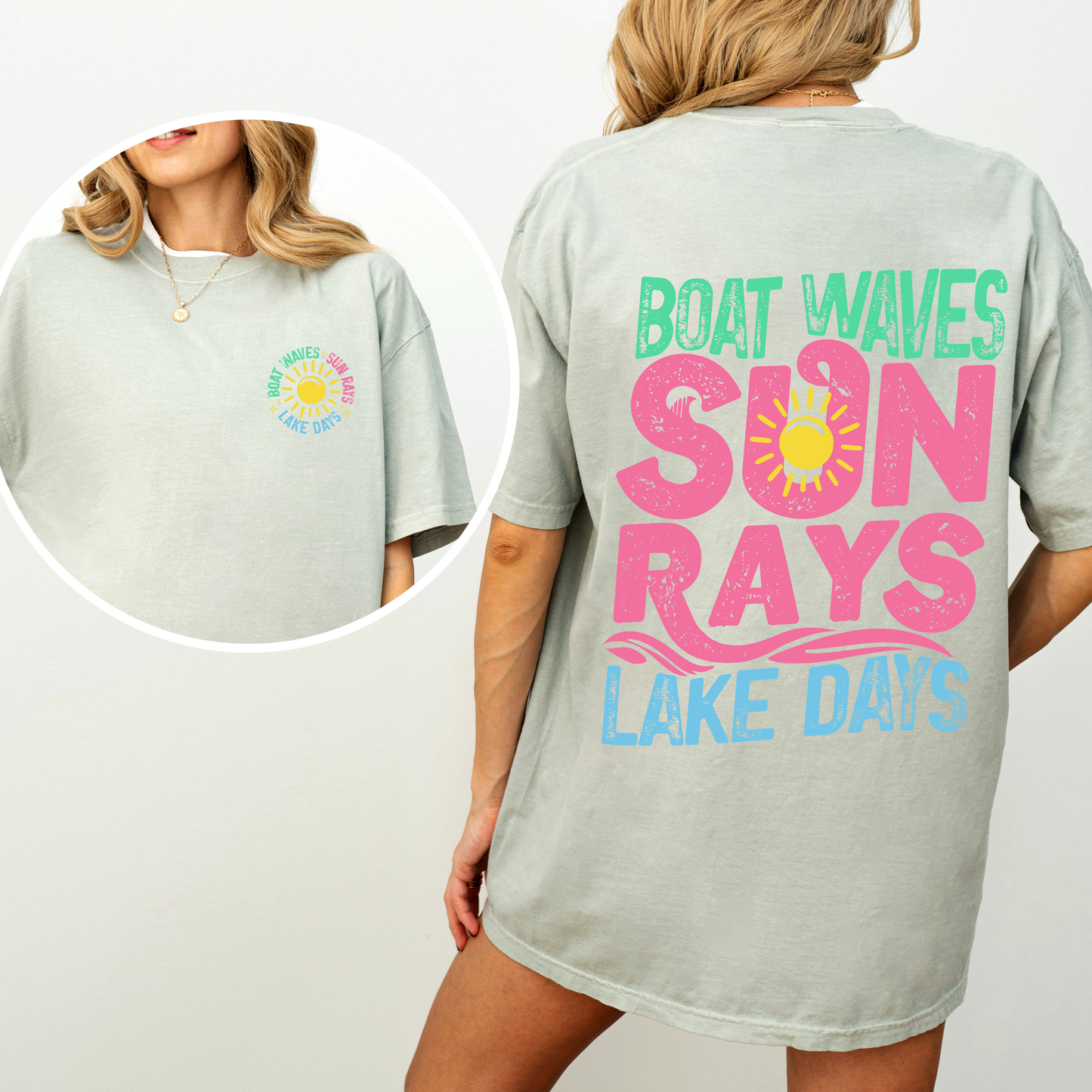 Lake Bum, Sun Rays, Lake Days, Front and Back, Boat, Summer , Comfort Colors T-Shirt