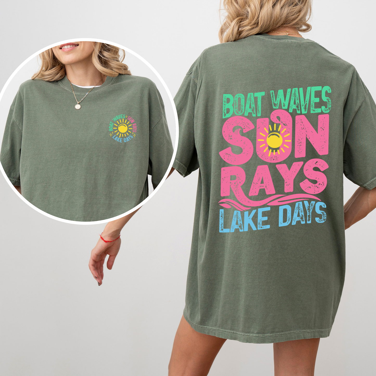 Lake Bum, Sun Rays, Lake Days, Front and Back, Boat, Summer , Comfort Colors T-Shirt
