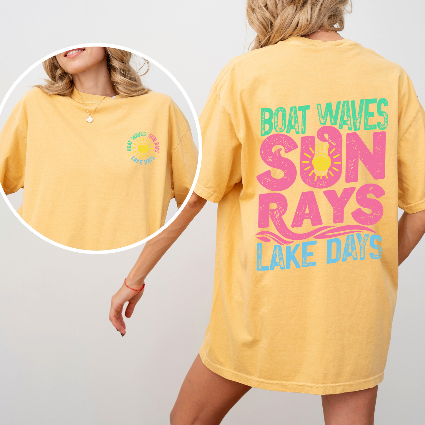 Lake Bum, Sun Rays, Lake Days, Front and Back, Boat, Summer , Comfort Colors T-Shirt