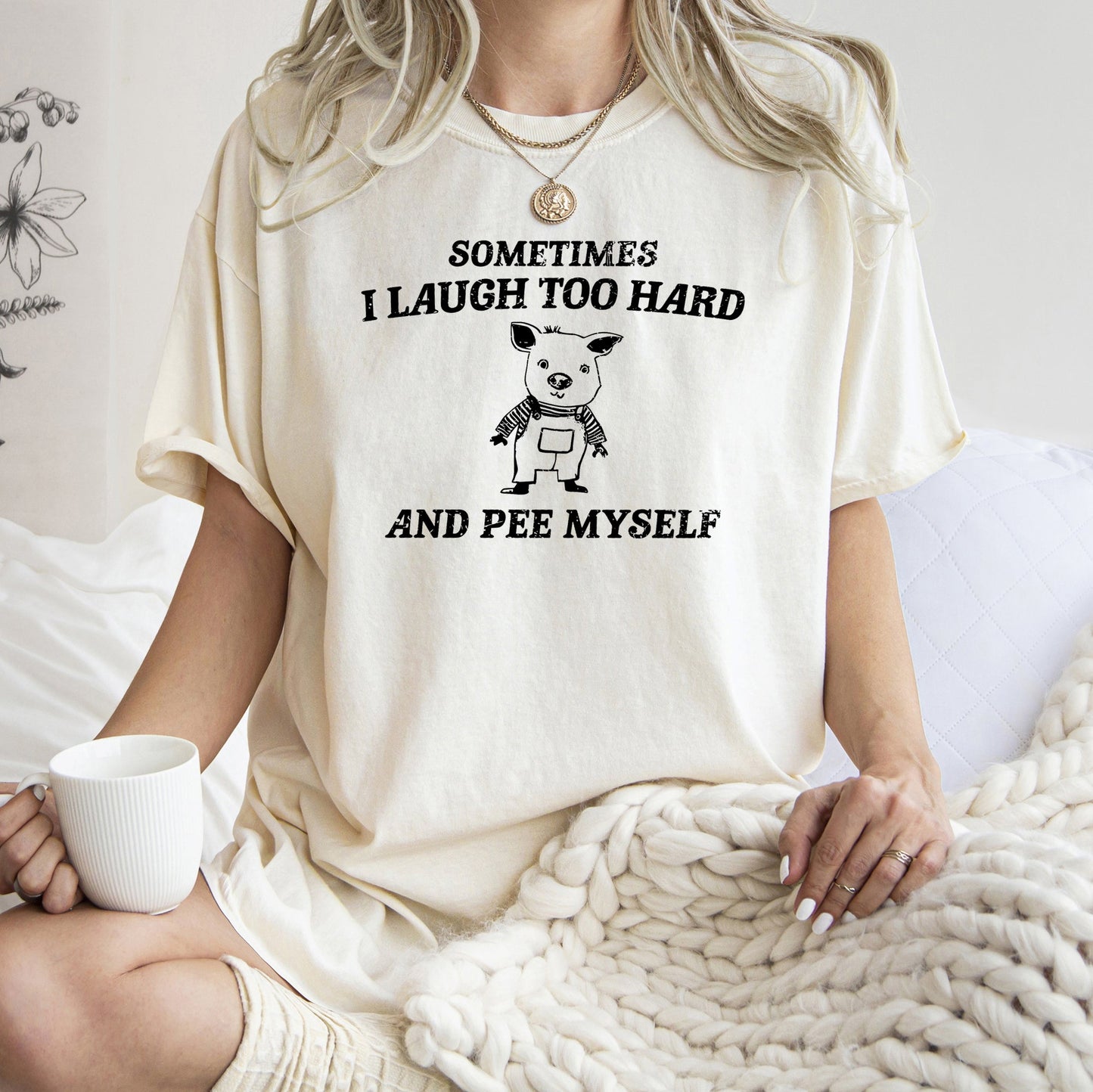 Laught Too Hard, Pee Myself, Pig, Meme, Aesthetic, Funny, Comfort Colors Tshirt