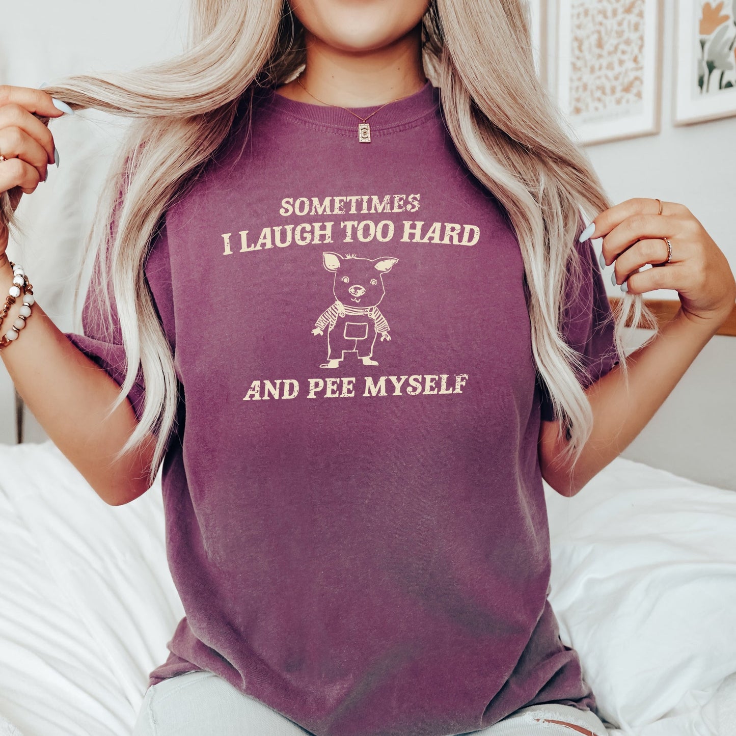 Laught Too Hard, Pee Myself, Pig, Meme, Aesthetic, Funny, Comfort Colors Tshirt