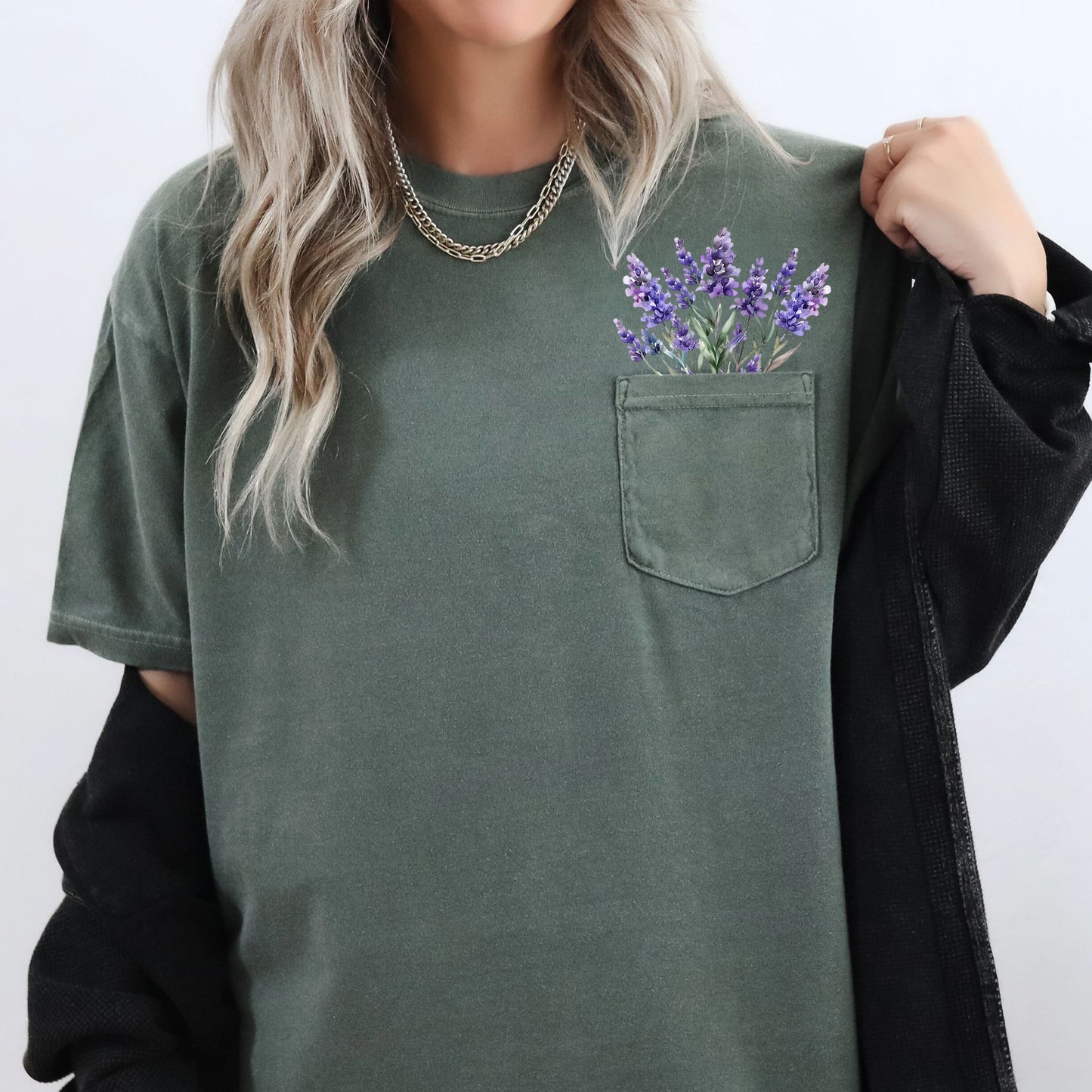 Lavender, Floral Pocket Tee, Beautiful, Gorgeous, Comfort Colors Tshirt