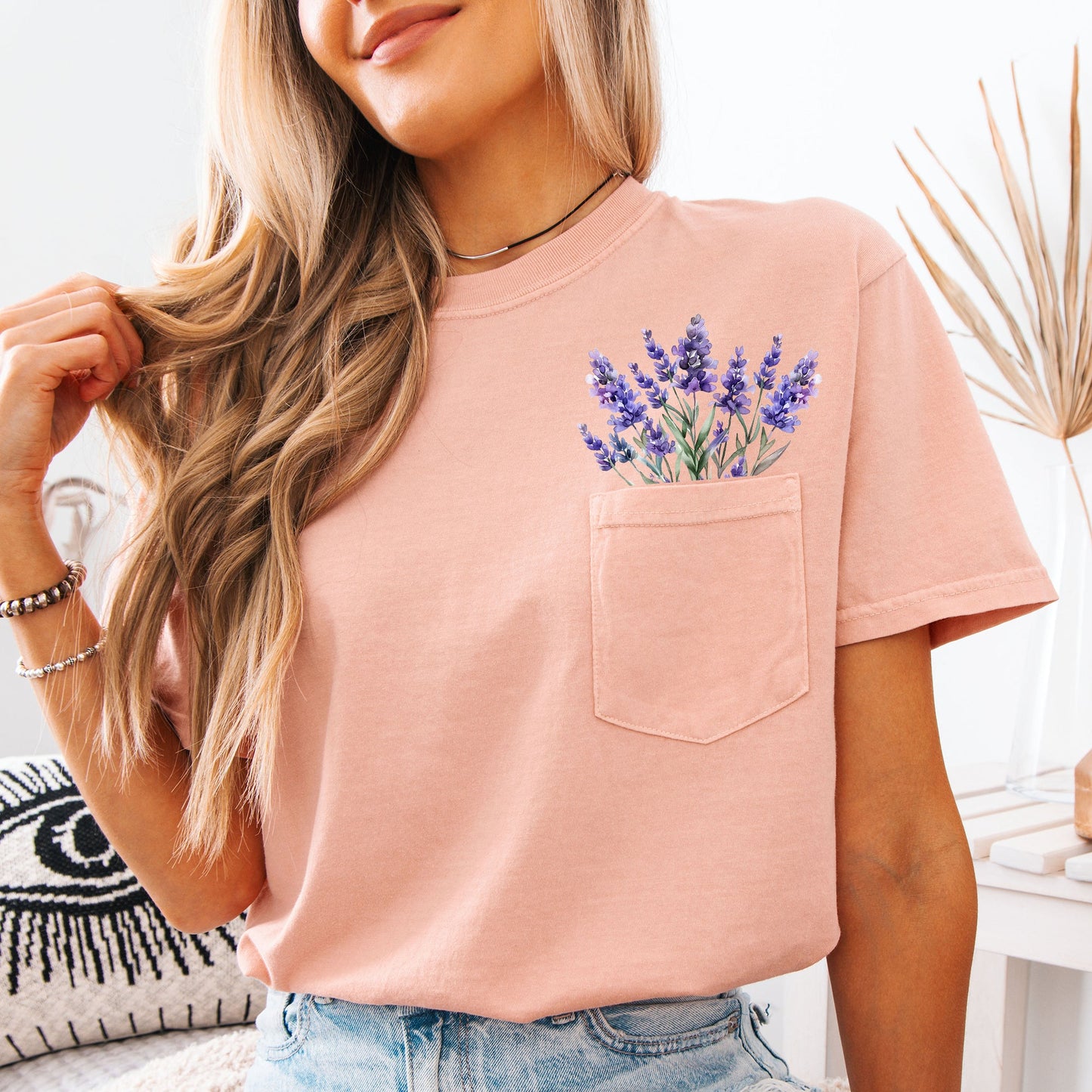 Lavender, Floral Pocket Tee, Beautiful, Gorgeous, Comfort Colors Tshirt