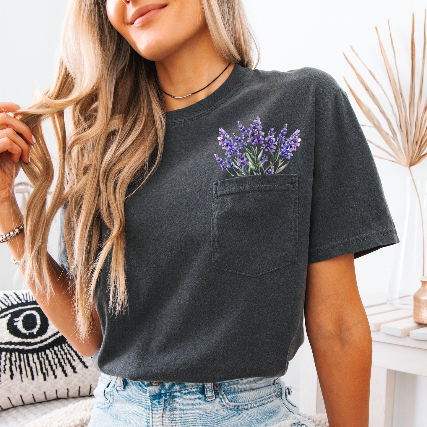 Lavender, Floral Pocket Tee, Beautiful, Gorgeous, Comfort Colors Tshirt