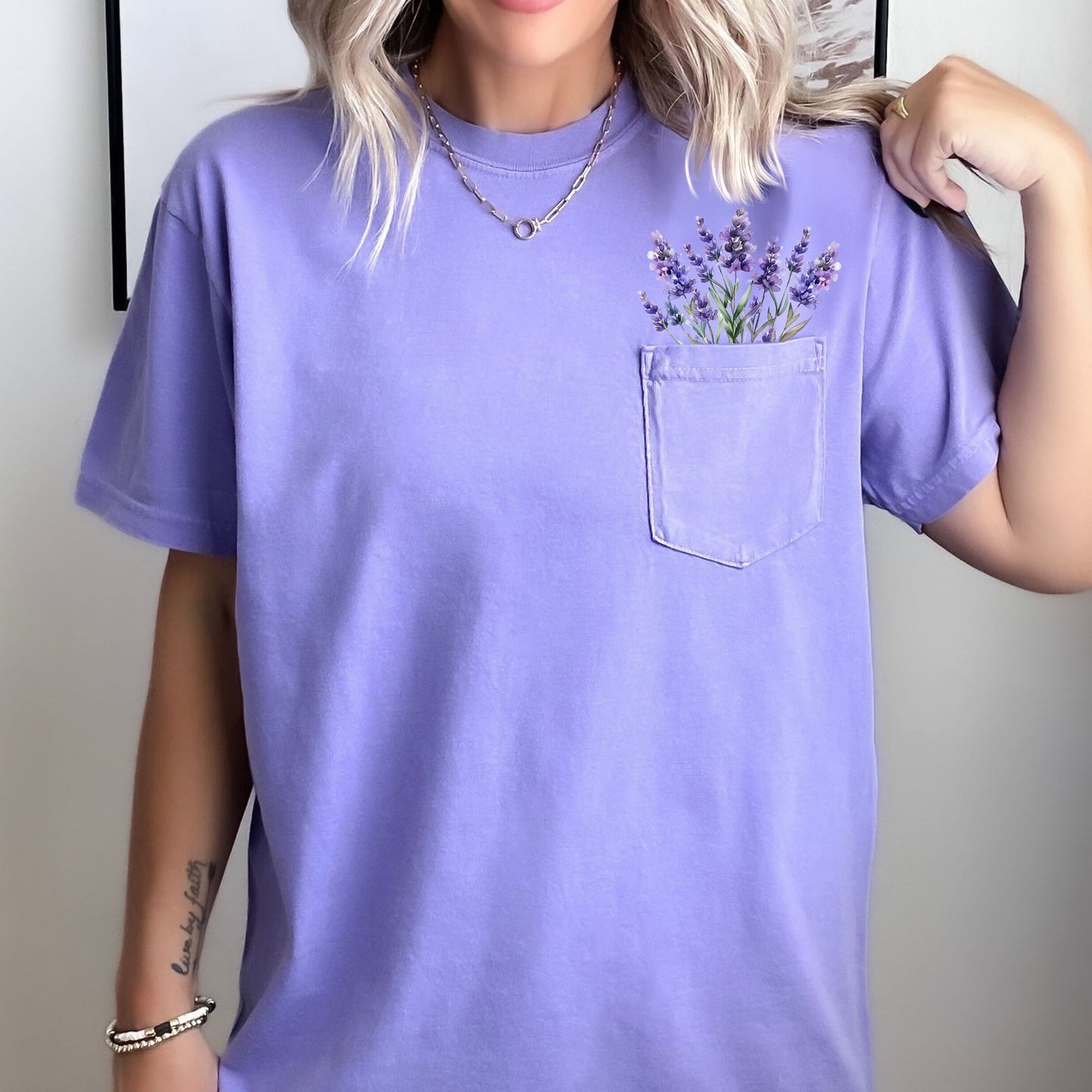 Lavender, Floral Pocket Tee, Beautiful, Gorgeous, Comfort Colors Tshirt