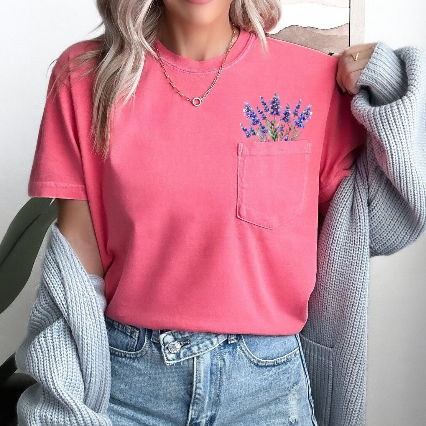 Lavender, Floral Pocket Tee, Beautiful, Gorgeous, Comfort Colors Tshirt