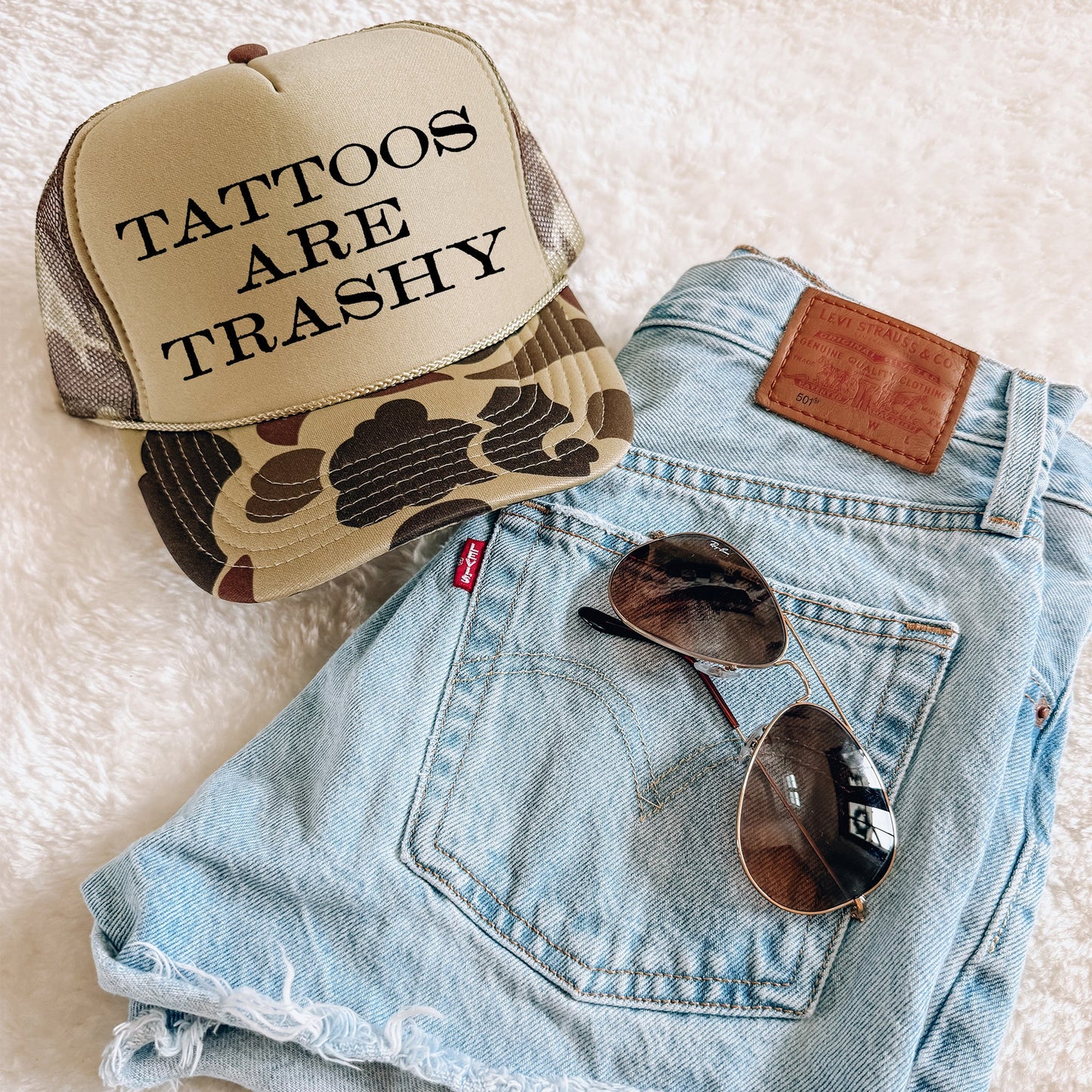 Tattoos Are Trashy Camo Snapback Trucker Hat