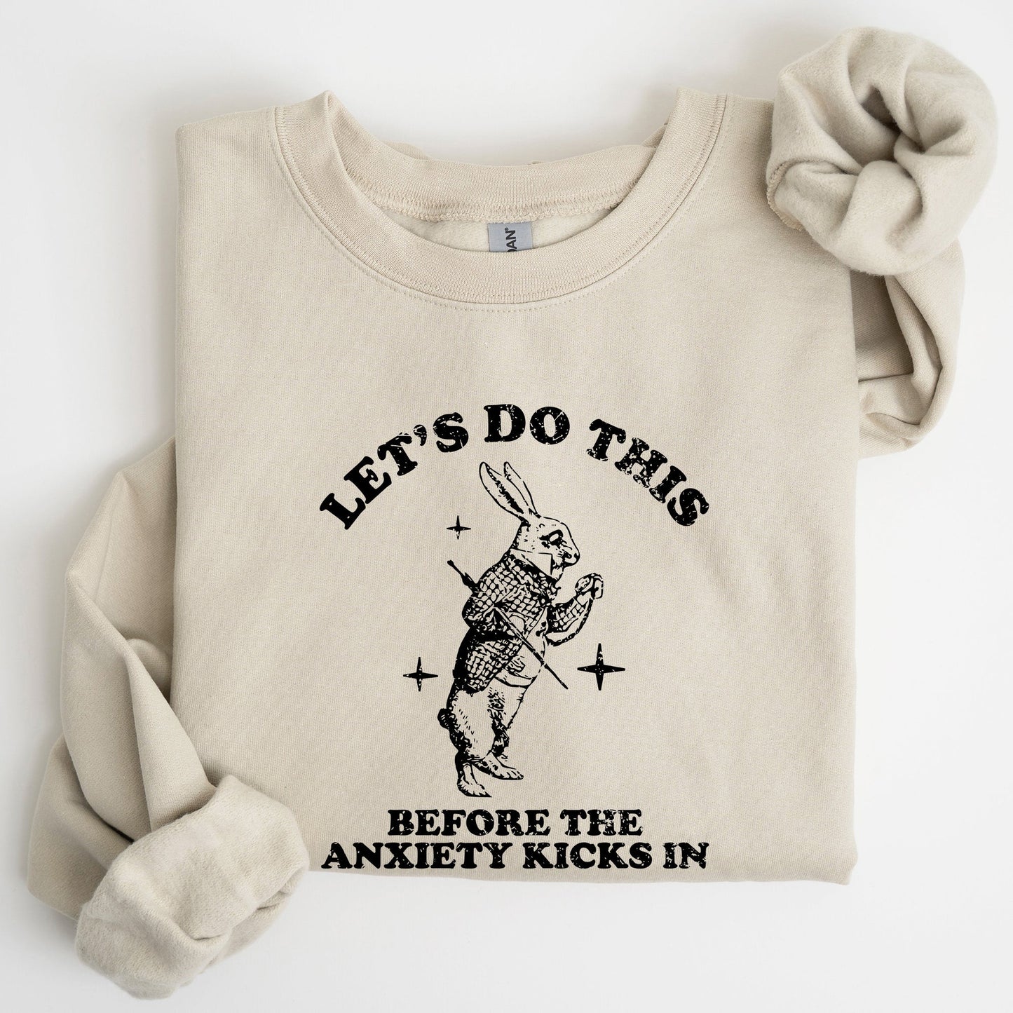 Let's Do this Before Anxiety Kicks In, Rabbit, Alice Wonderland, Meme, Aesthetic, Funny Sweatshirt