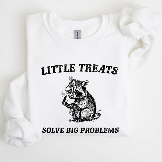 Little Treats Solve Big Problems, Raccoon, Meme, Aesthetic, Funny Sweatshirt