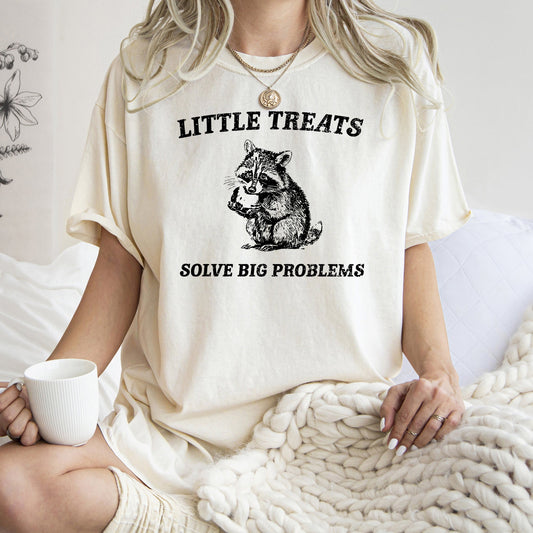 Little Treats Solve Big Problems, Raccoon, Meme, Aesthetic, Funny, Comfort Colors Tshirt