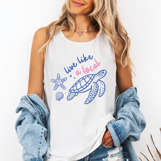 Live Like A Local, Turtle, Summer, Beach, Hot Girl Summer, Sunshine Comfort Colors Tank Top