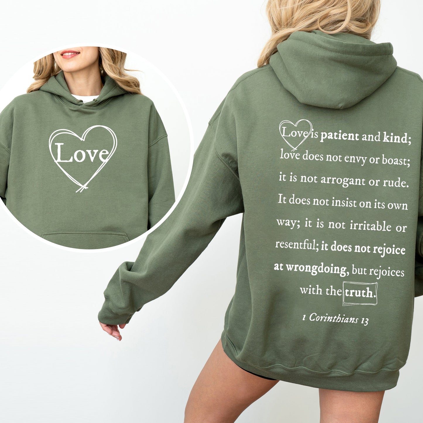 Love Is Patient, Love Is Kind, Jesus, Christian, Religious, Faith, Gospel, Front and Back Hoodie, Hooded Sweatshirt