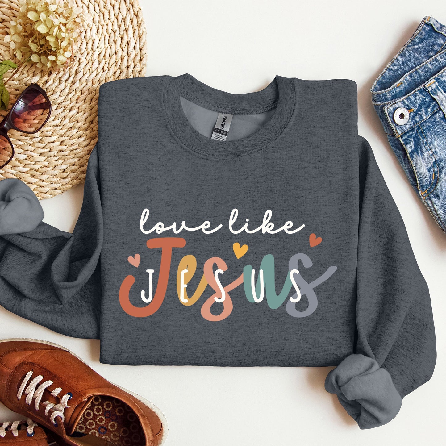 Love Like Jesus, Hearts, Colorful, Christian, Religious, Gospel, Faith Sweatshirt