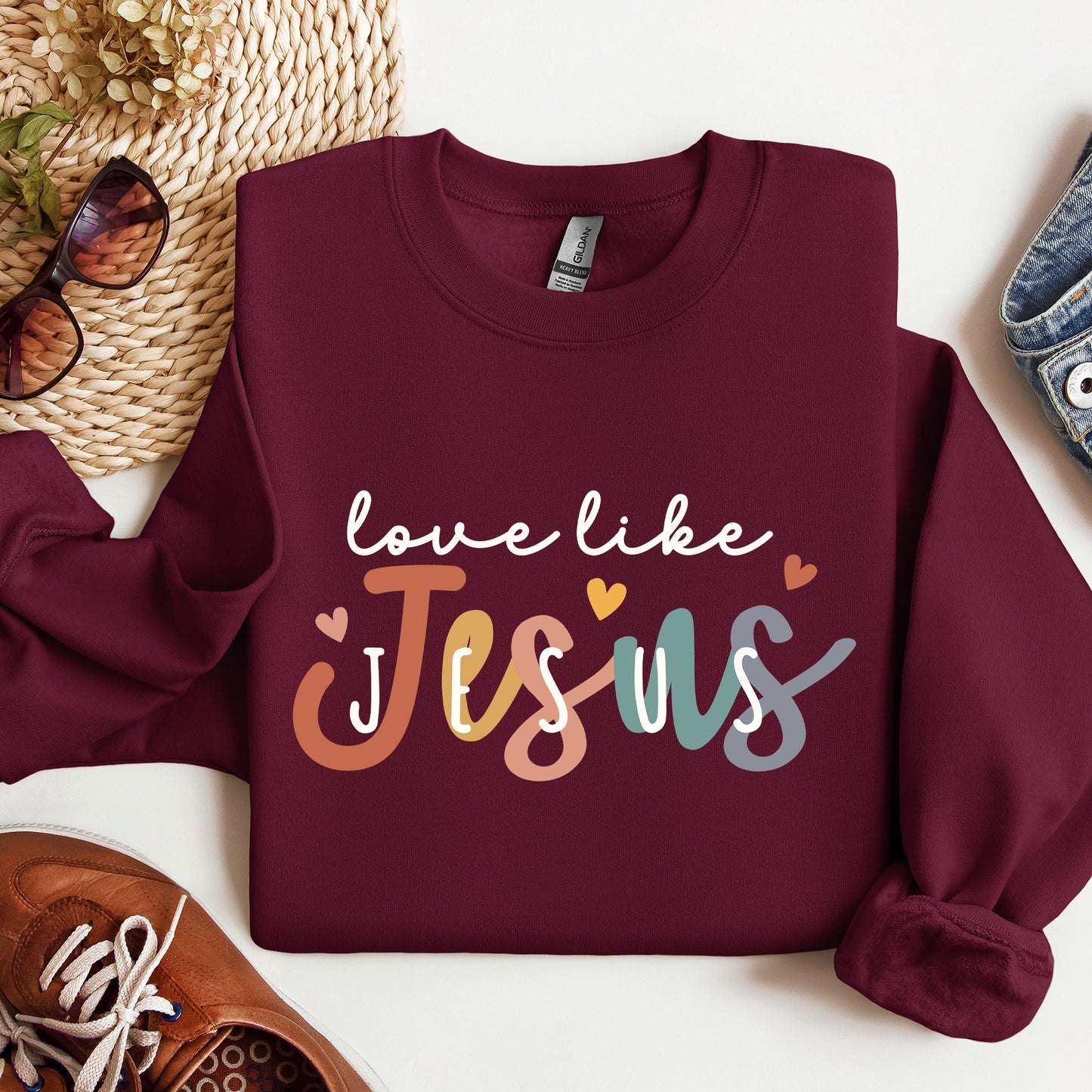 Love Like Jesus, Hearts, Colorful, Christian, Religious, Gospel, Faith Sweatshirt