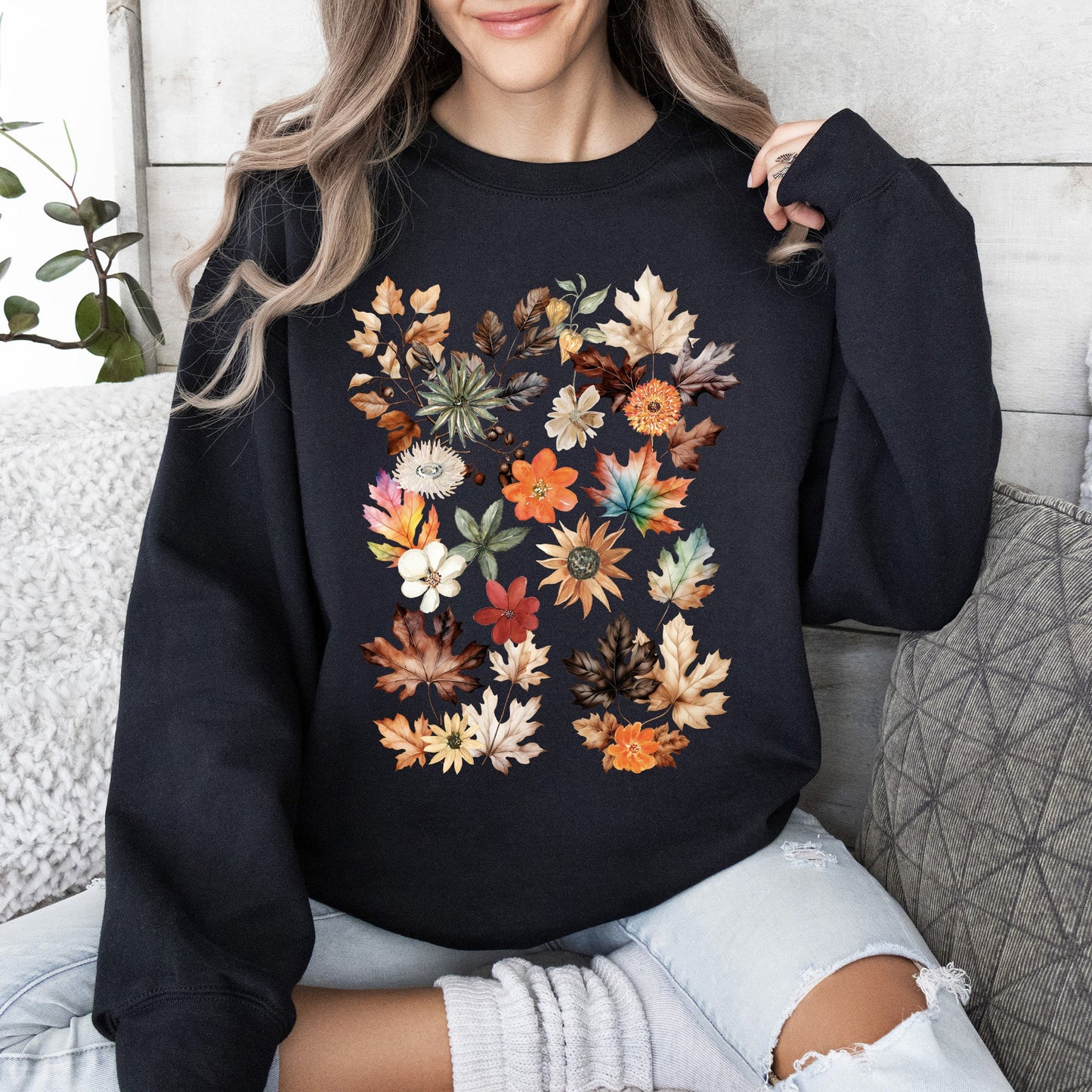 Lush Leaves Artistic Floral Print Sweatshirt