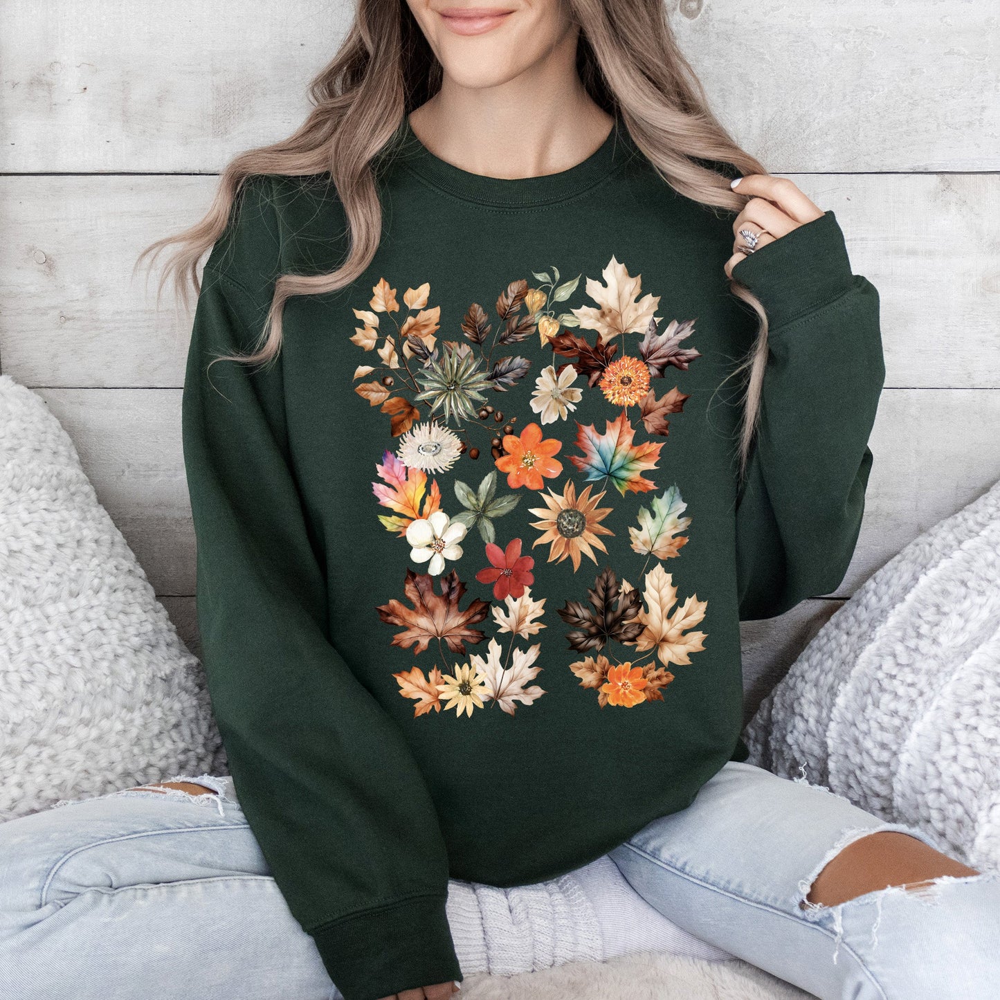 Lush Leaves Artistic Floral Print Sweatshirt