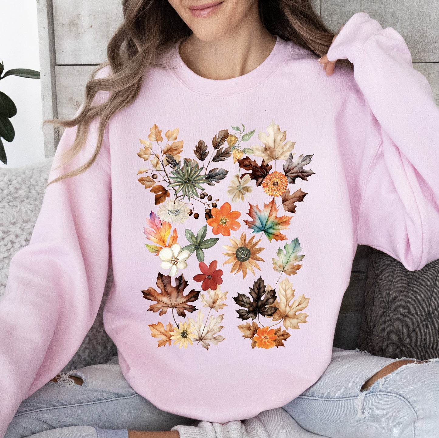 Lush Leaves Artistic Floral Print Sweatshirt