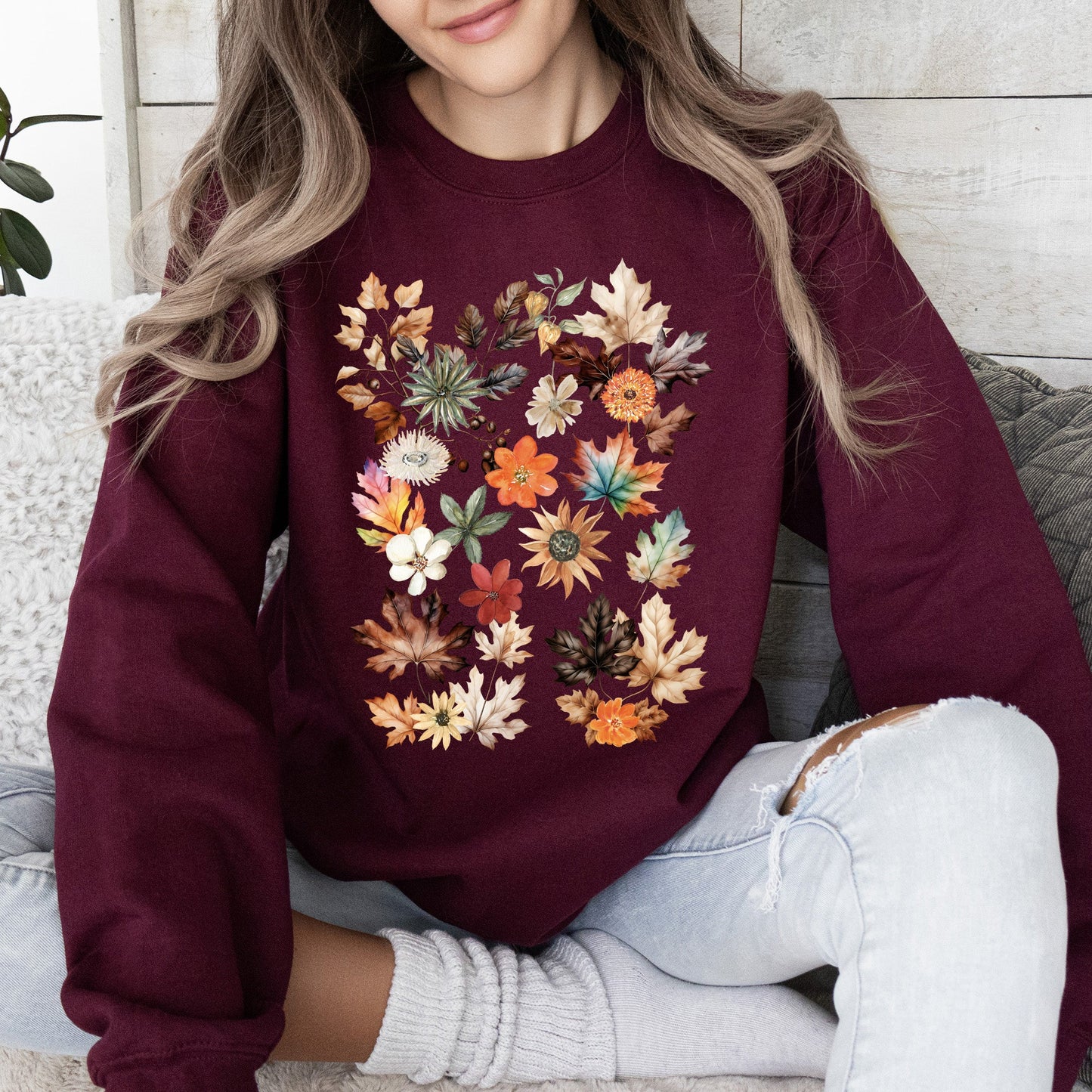 Lush Leaves Artistic Floral Print Sweatshirt