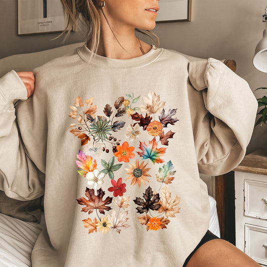 Lush Leaves Artistic Floral Print Sweatshirt