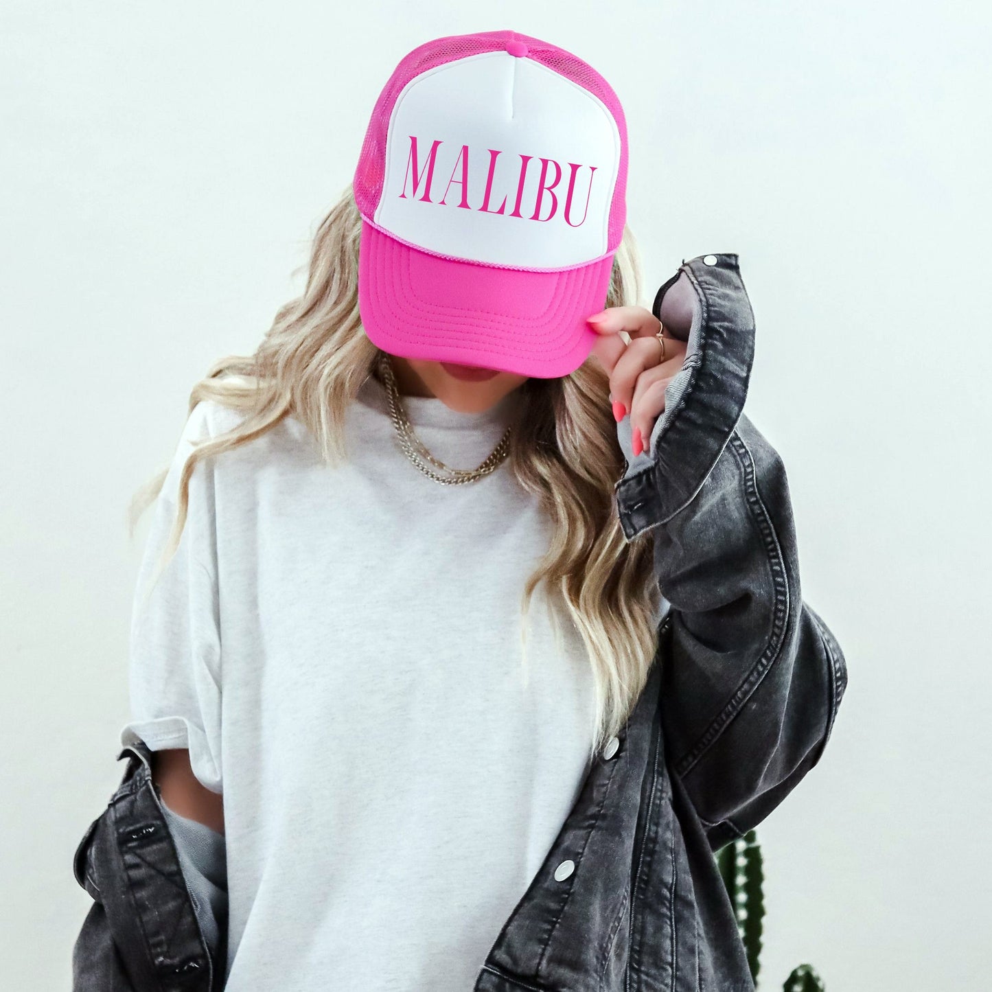 Malibu, Sassy, Funny, Bright Pink Snapback Trucker Hat