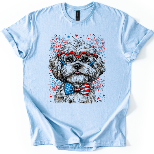 Maltese Patriotic Dog, USA, America, Pet Lover, 4th of July, Soft Style T-Shirt
