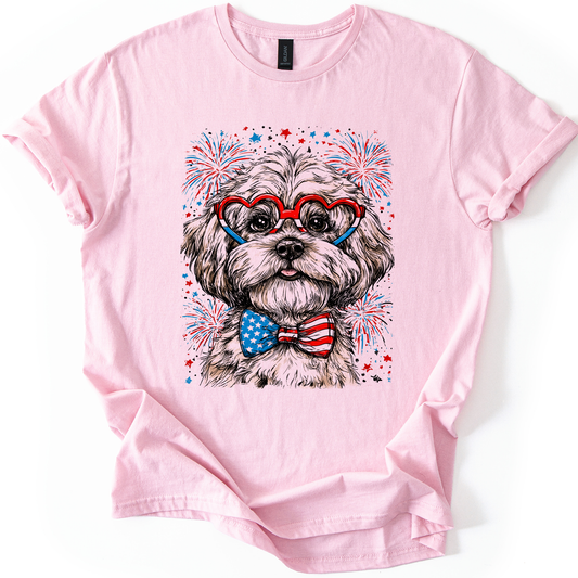 Maltese Patriotic Dog, USA, America, Pet Lover, 4th of July, Soft Style T-Shirt