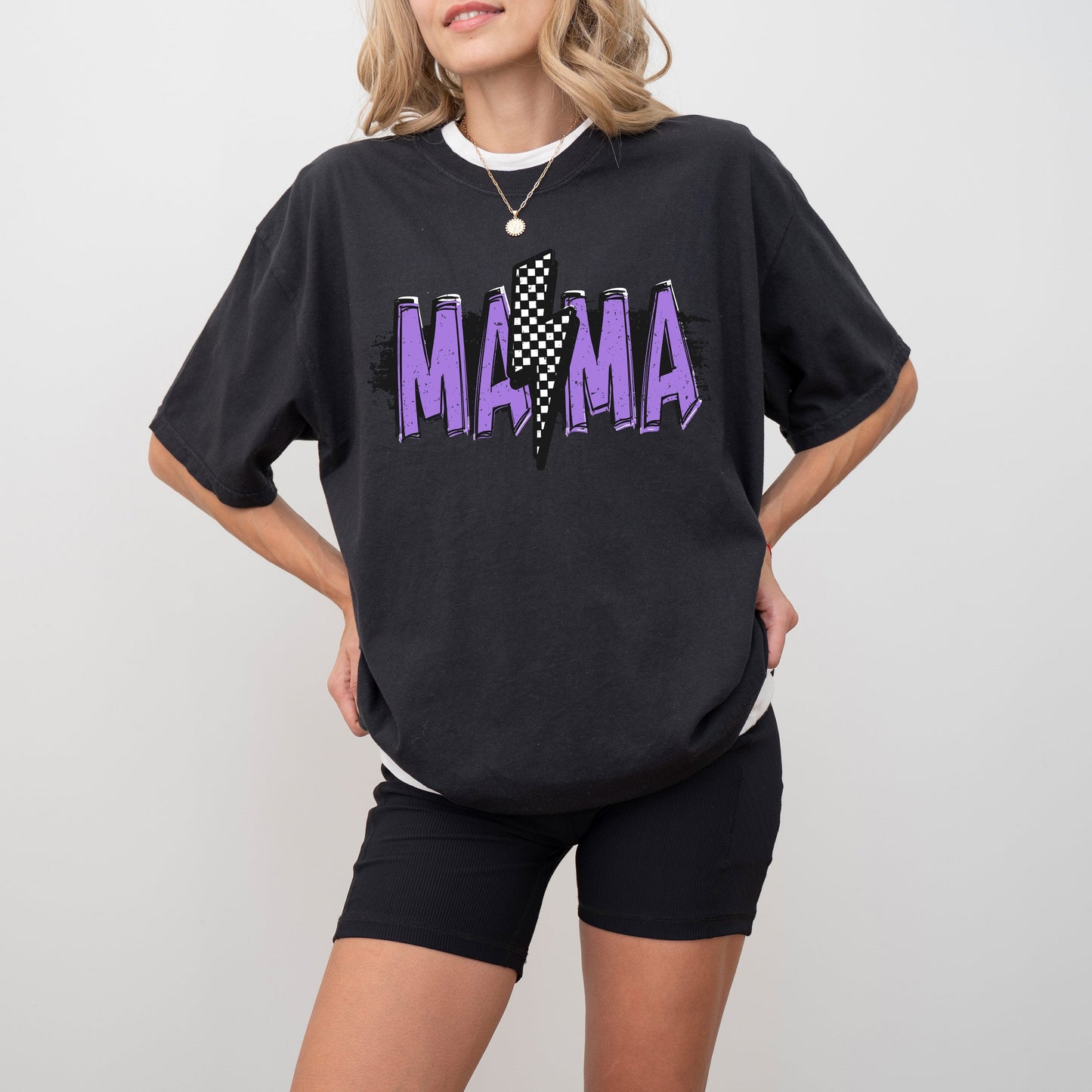 Mama Lightening Bolt, Retro, Checkered, Mother's Day, Mom Gift, Tshirt Comfort Colors T-Shirt
