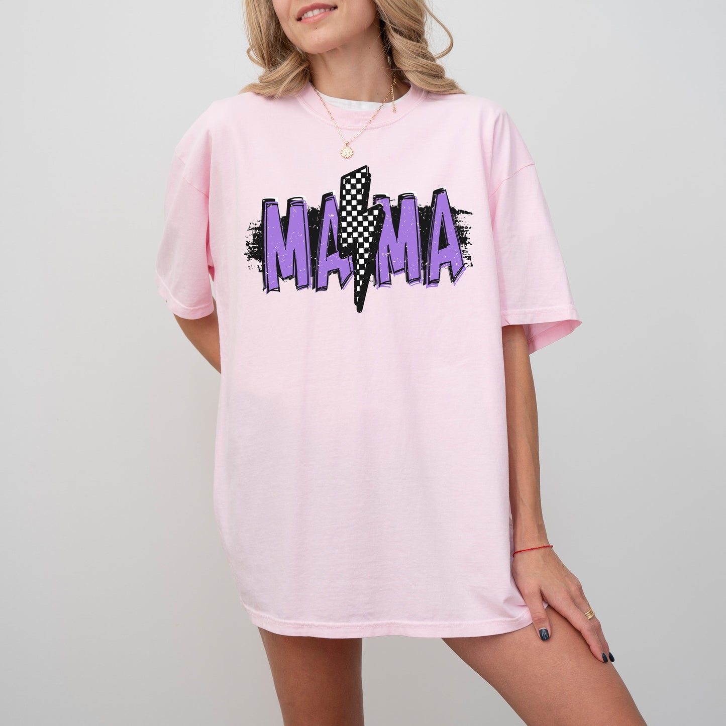 Mama Lightening Bolt, Retro, Checkered, Mother's Day, Mom Gift, Tshirt Comfort Colors T-Shirt