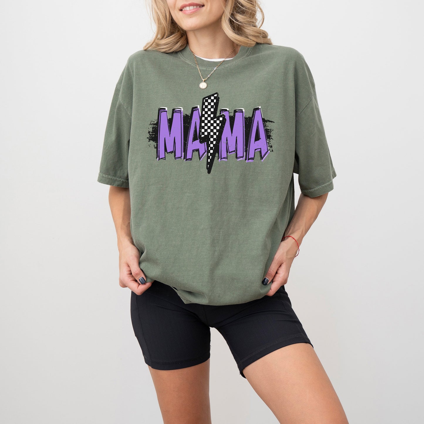 Mama Lightening Bolt, Retro, Checkered, Mother's Day, Mom Gift, Tshirt Comfort Colors T-Shirt