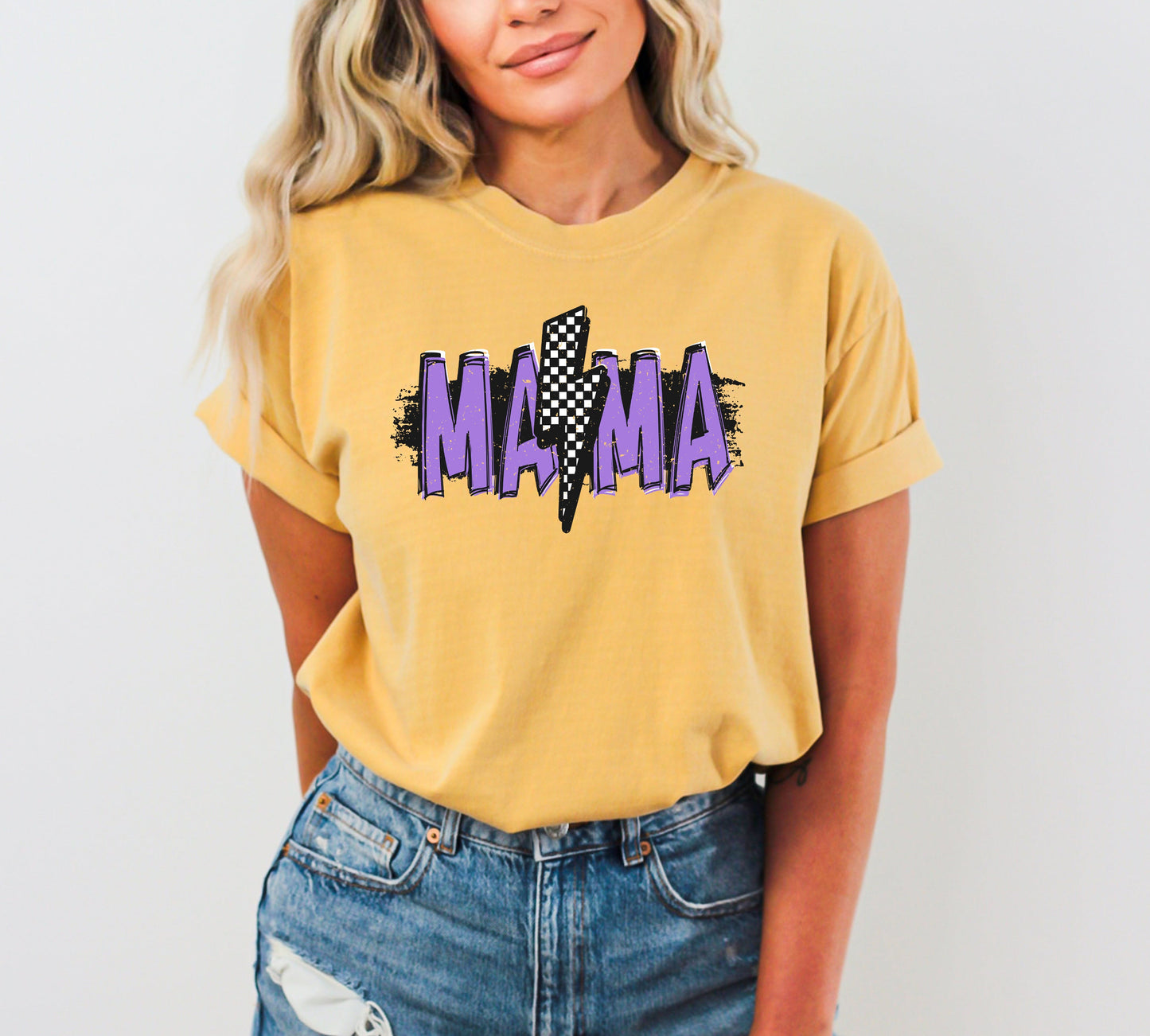 Mama Lightening Bolt, Retro, Checkered, Mother's Day, Mom Gift, Tshirt Comfort Colors T-Shirt
