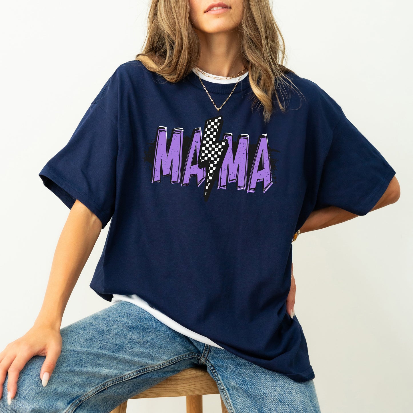 Mama Lightening Bolt, Retro, Checkered, Mother's Day, Mom Gift, Tshirt Comfort Colors T-Shirt