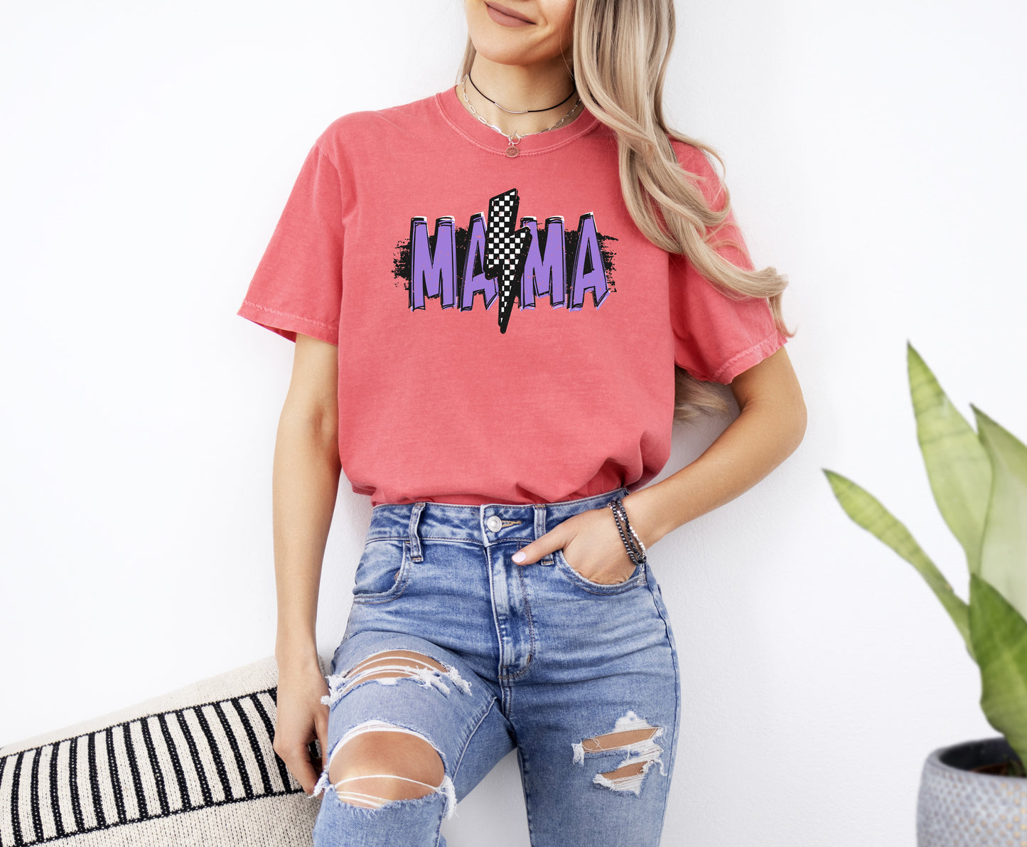 Mama Lightening Bolt, Retro, Checkered, Mother's Day, Mom Gift, Tshirt Comfort Colors T-Shirt