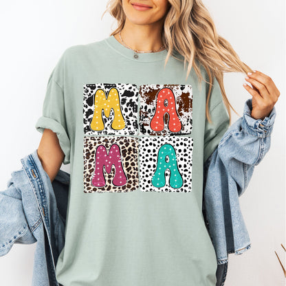Mama, Animal Print, Leopard, Cow, Dalmatian, Retro, Mother's Day Tshirt Comfort Colors T-Shirt