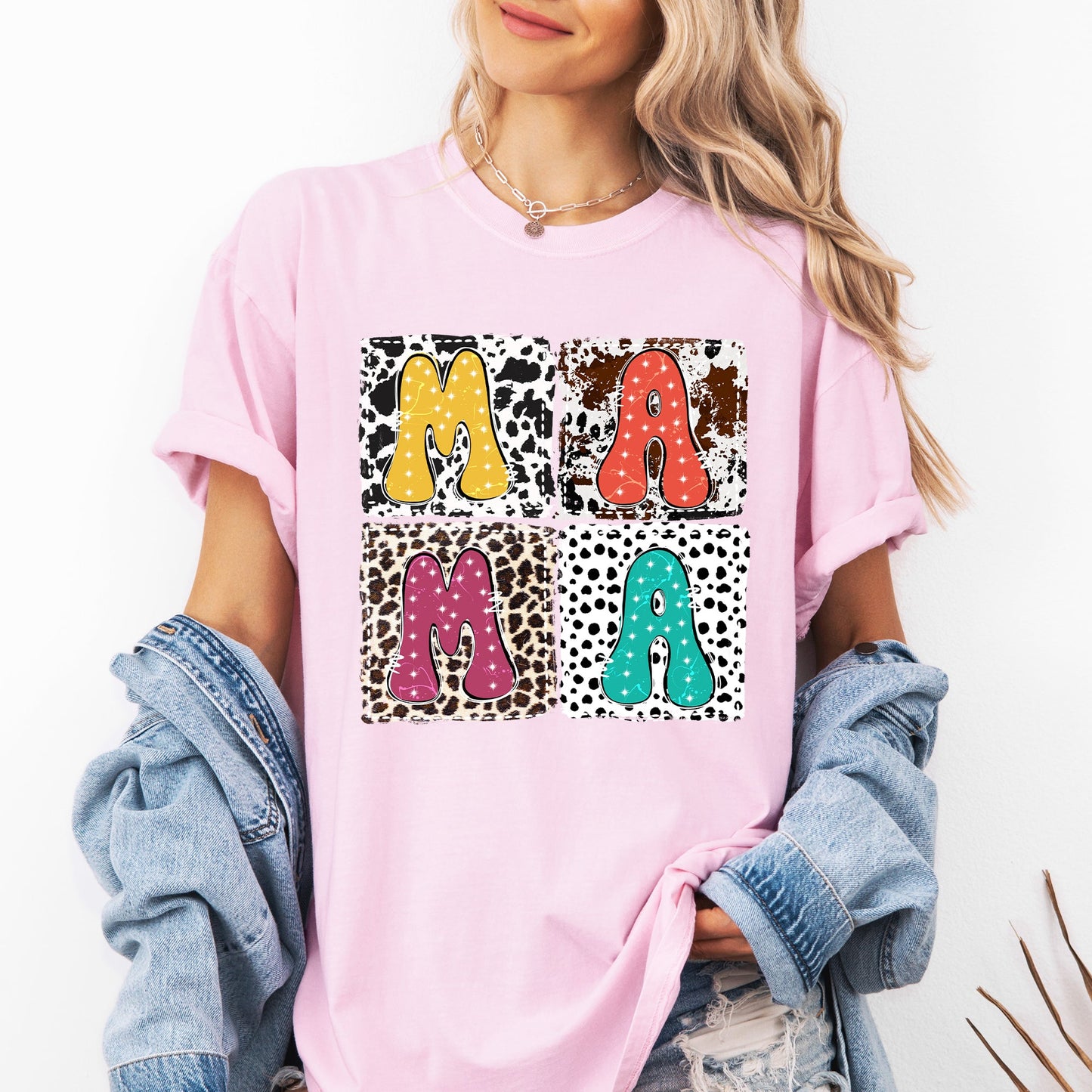 Mama, Animal Print, Leopard, Cow, Dalmatian, Retro, Mother's Day Tshirt Comfort Colors T-Shirt