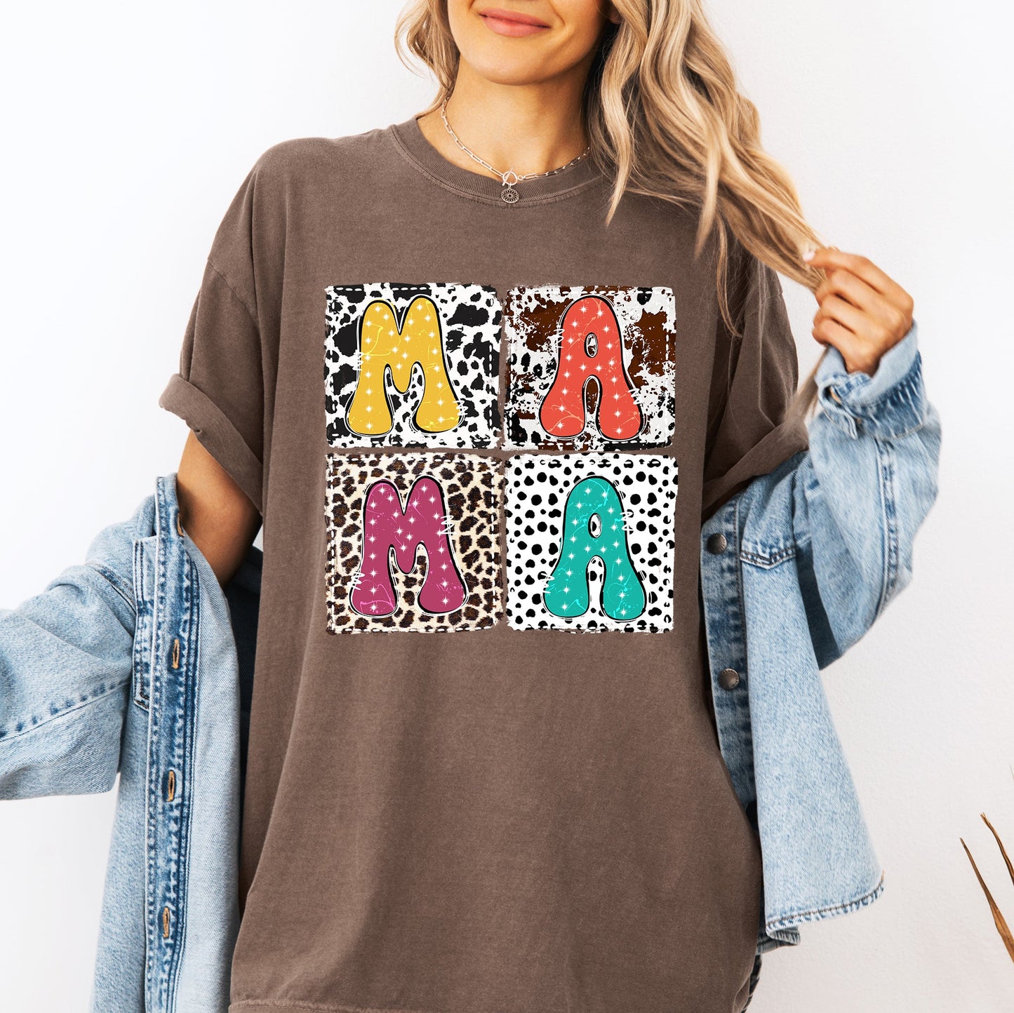 Mama, Animal Print, Leopard, Cow, Dalmatian, Retro, Mother's Day Tshirt Comfort Colors T-Shirt