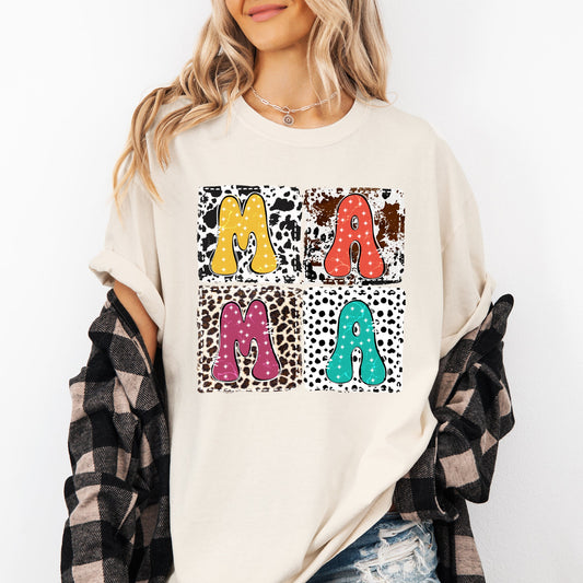 Mama, Animal Print, Leopard, Cow, Dalmatian, Retro, Mother's Day Tshirt Comfort Colors T-Shirt