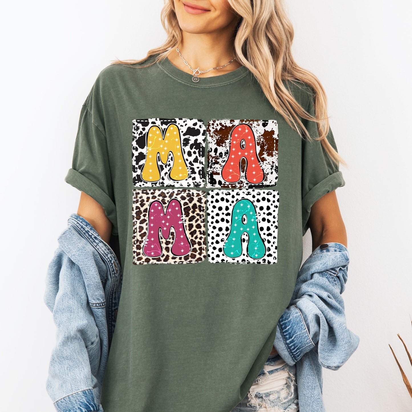 Mama, Animal Print, Leopard, Cow, Dalmatian, Retro, Mother's Day Tshirt Comfort Colors T-Shirt