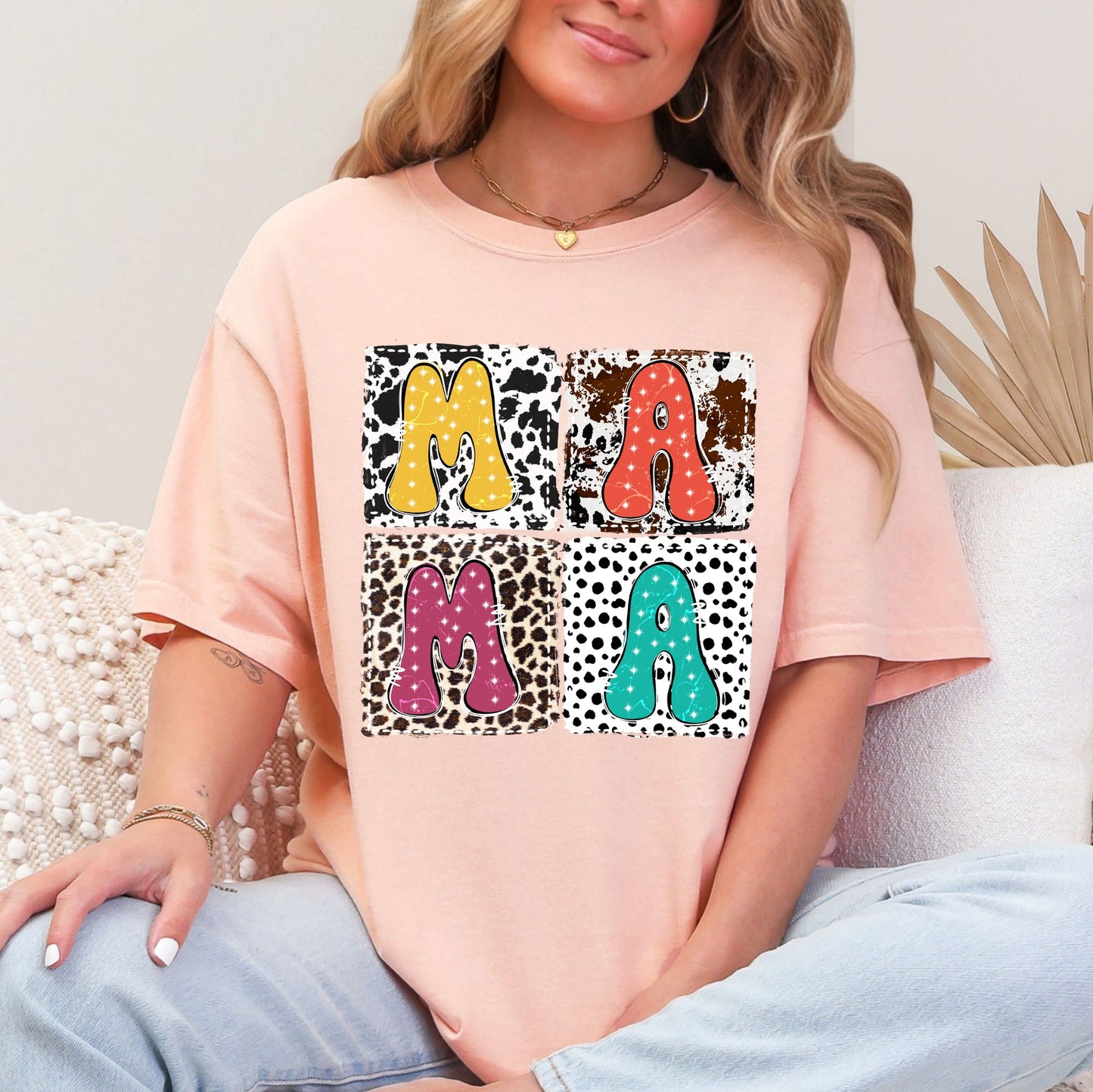 Mama, Animal Print, Leopard, Cow, Dalmatian, Retro, Mother's Day Tshirt Comfort Colors T-Shirt
